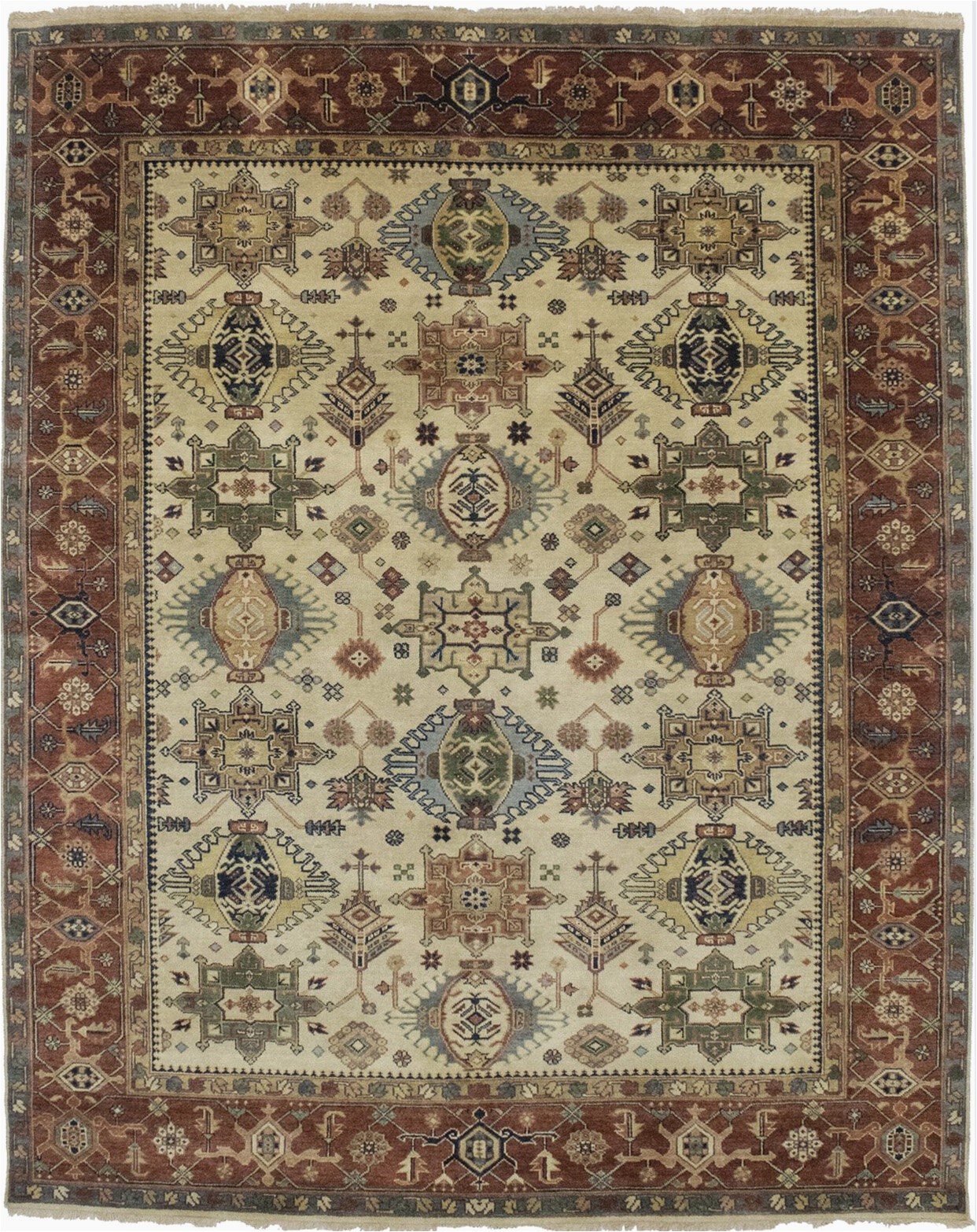 Memory Foam area Rug 8×10 Derosa Tribal Karajeh oriental Hand Knotted Wool Cream Brown area Rug