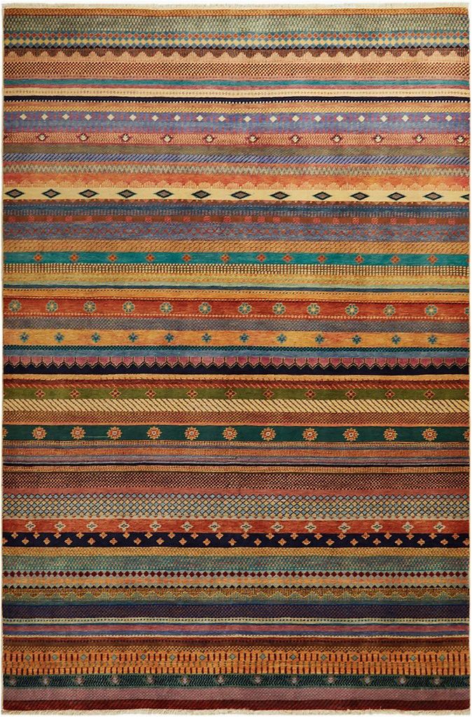 Multi Colored Striped area Rugs Tribal Stripes Hand Knotted area Rug6 1" X 9 1"