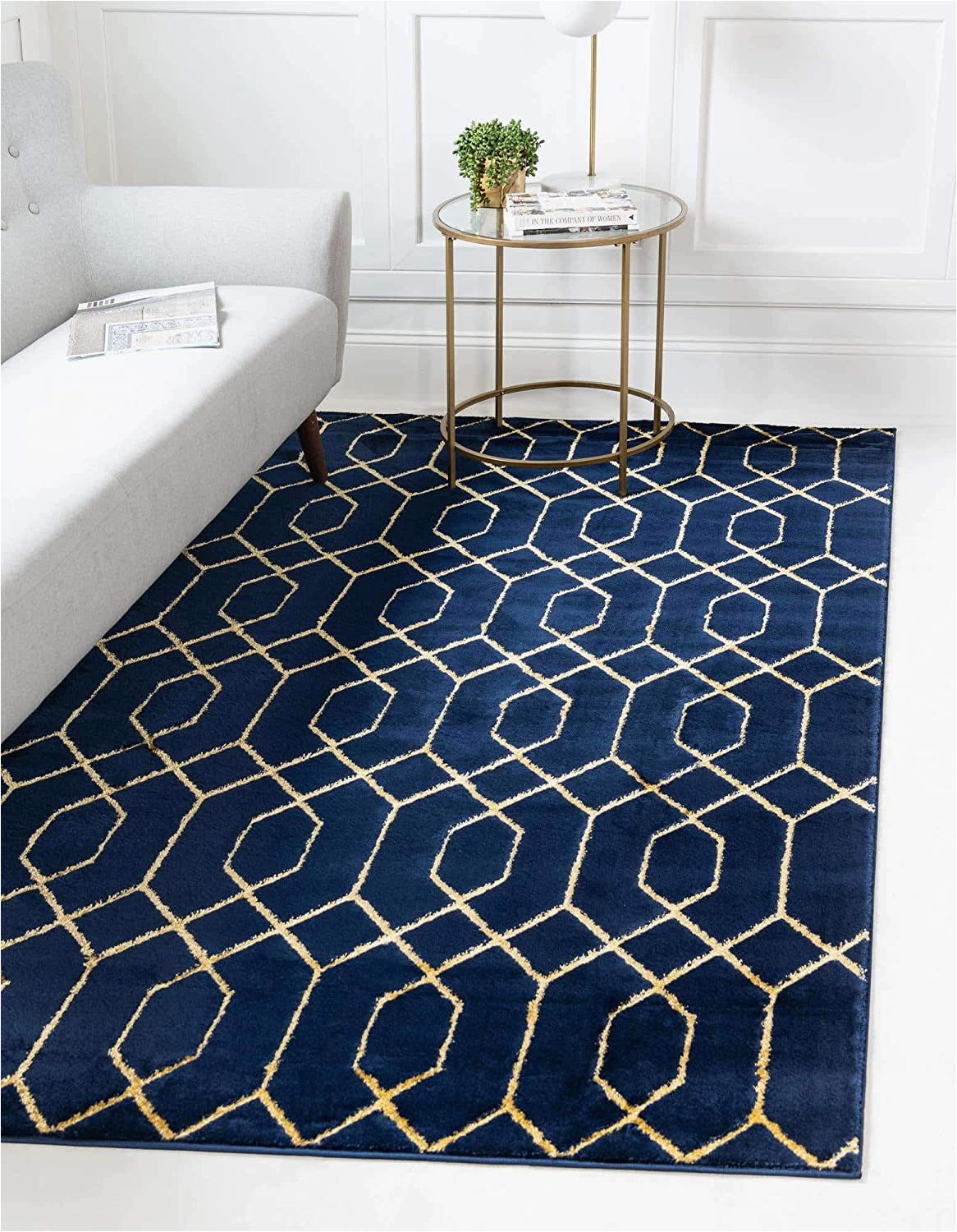 Navy Blue Fur area Rug Unique Loom Marilyn Monroe Glam Collection Textured Geometric Trellis area Rug 9 0 X 12 0 Rectangle Navy Blue Gold