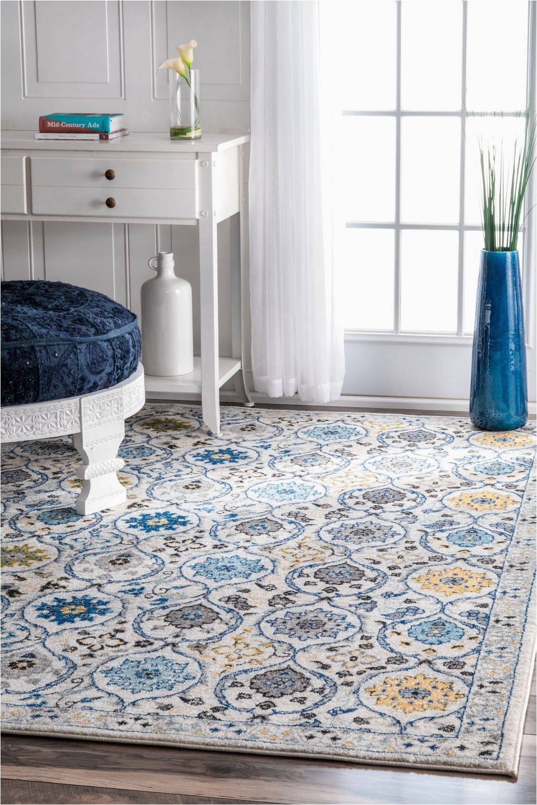 Nuloom Traditional Honeycomb area Rug Nuloom Traditional Floral Bordered Rug In Grey Ivory Blue