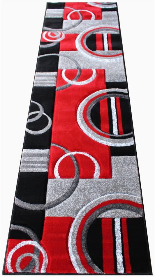 Premium Hand Carved area Rugs Masada Rugs sophia Collection Hand Carved area Rug Modern Contemporary Red Grey White Black 2 Feet X 7 Feet 3 Inch Runner