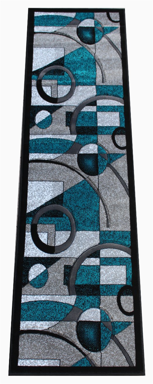 Premium Hand Carved area Rugs Masada Rugs sophia Collection Hand Carved area Rug Modern Contemporary Turquoise White Grey Black 2 Feet X 7 Feet 3 Inch Runner