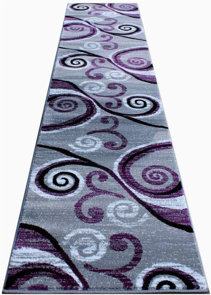 Purple and White area Rugs Masada Rugs Stephanie Collection area Rug Modern Contemporary Design 1100 Purple Grey White Black 2 Feet 4 Inch X 11 Feet Long Runner