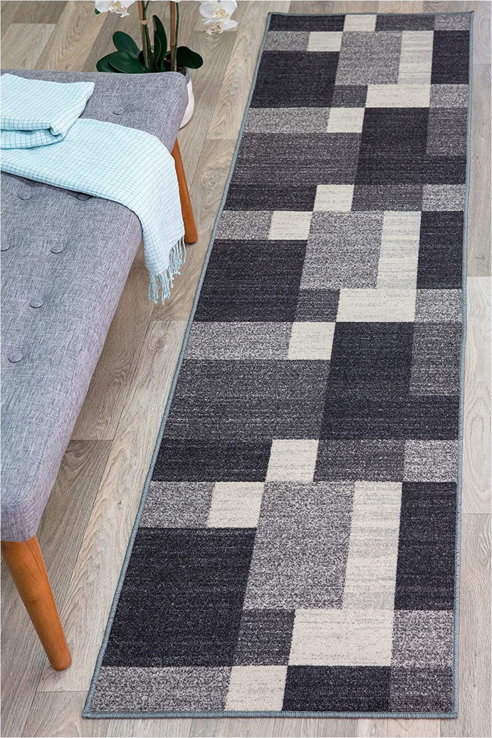Rugshop Contemporary Modern Boxes area Rug Modern Boxes Design Non Slip Non Skid area Rug Runner 2 X 7 22" X 84" Gray