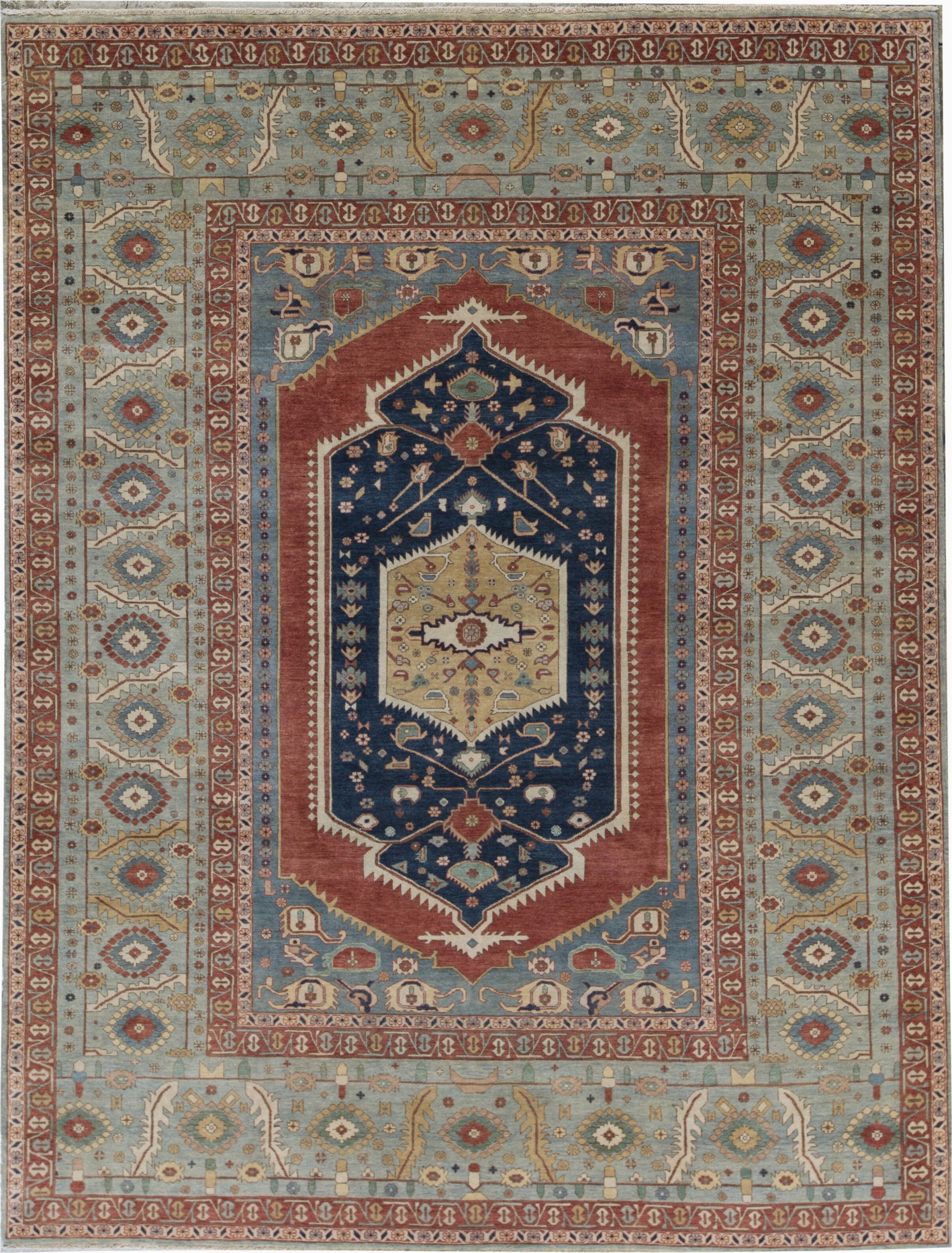 Rust and Blue area Rugs oriental Hand Knotted Wool Rust Light Blue area Rug