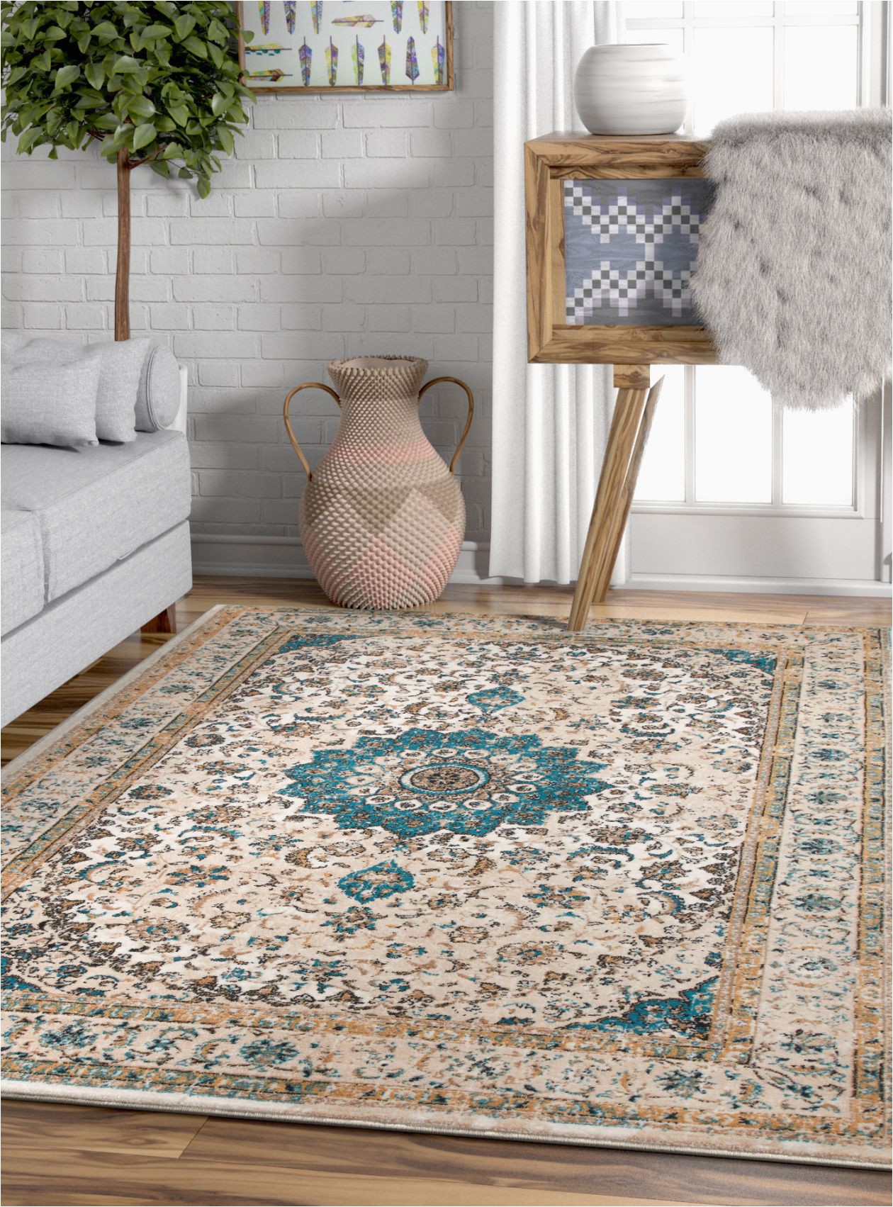 Shabby Chic Style area Rugs Well Woven Djemila Medallion Beige Blue Vintage Persian Floral oriental area Rug Distressed Modern Shabby Chic Thick soft Plush Walmart