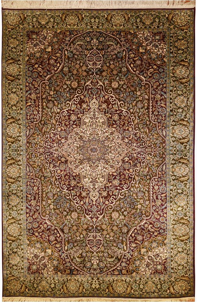 Silk area Rugs for Sale 6 X4 Kashan Pure Silk area Rug Carpet Two tone Medallion oriental Hand Knotted
