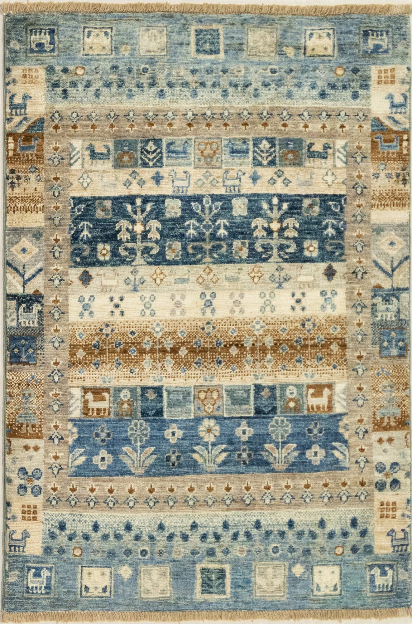 Tan and Blue area Rug 8×10 Momeni E Of A Kind Super Kazak Capsule area Rugs