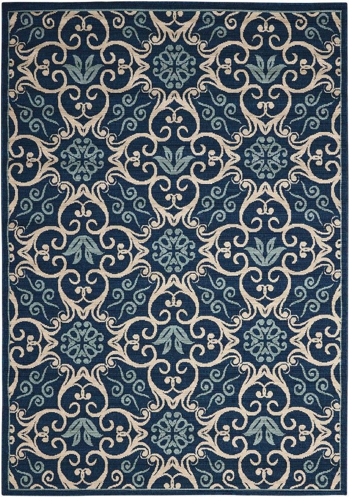 Tributary Indoor Outdoor area Rug Caribbean 9 X13 Navy Blue and White Oversized Indoor