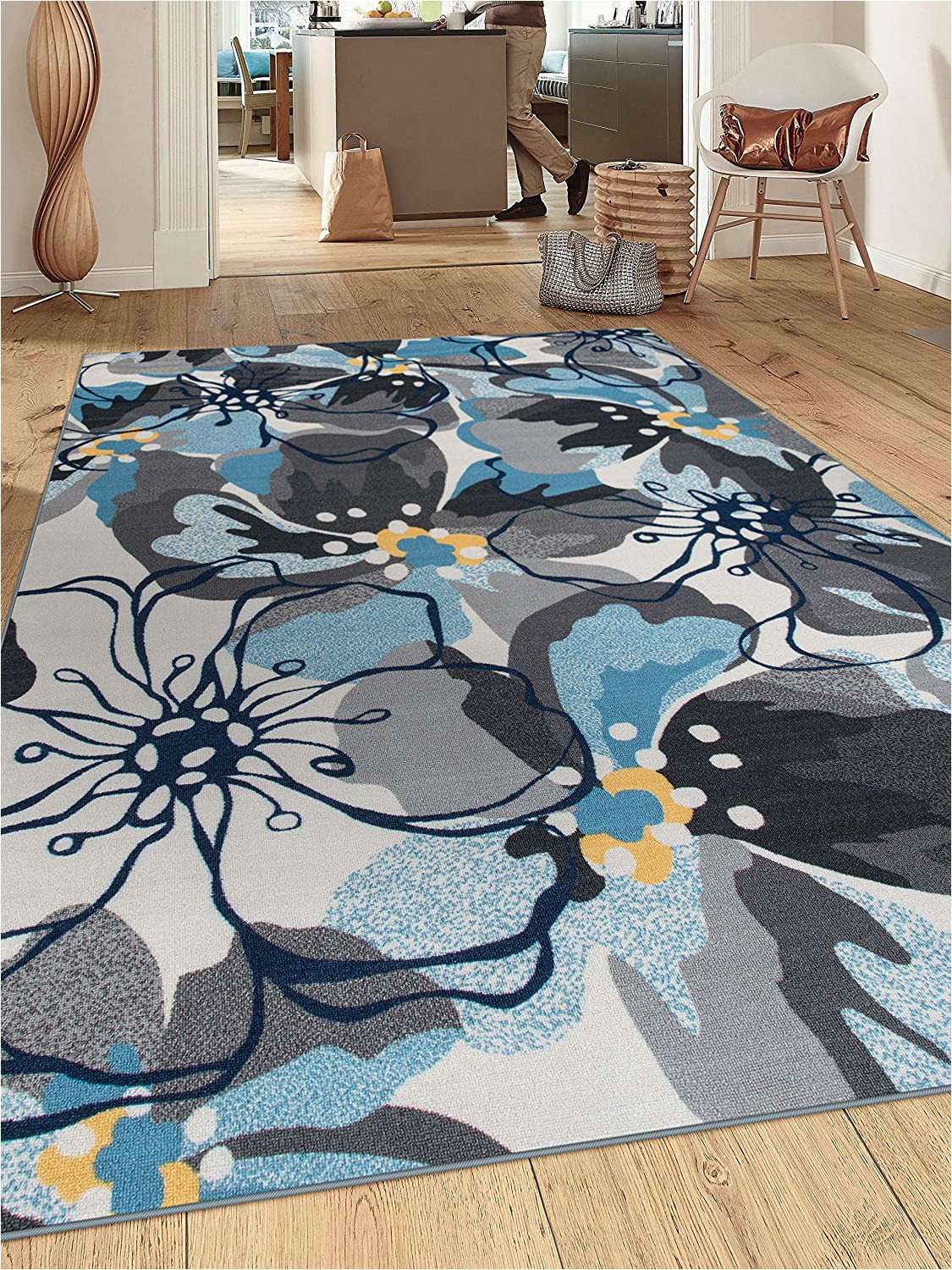 Turquoise and Brown area Rug 8×10 Modern Floral Non Slip Non Skid area Rug 8 X 10 7 10" X 10 Gray Blue