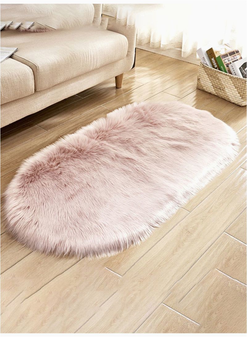 White soft Fluffy area Rug Shop Oval Shape soft Fluffy area Rugs Pink 50x120centimeter Online In Dubai Abu Dhabi and All Uae