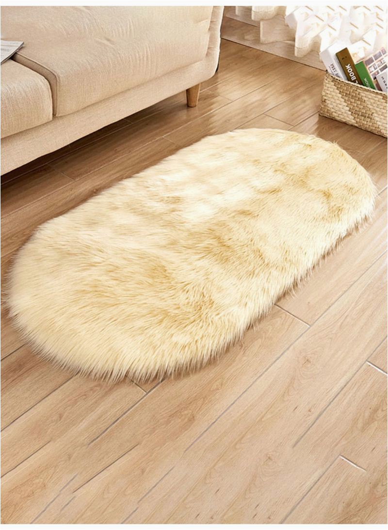 White soft Fluffy area Rug Shop Oval Shape soft Fluffy area Rugs White 50x120centimeter Online In Dubai Abu Dhabi and All Uae