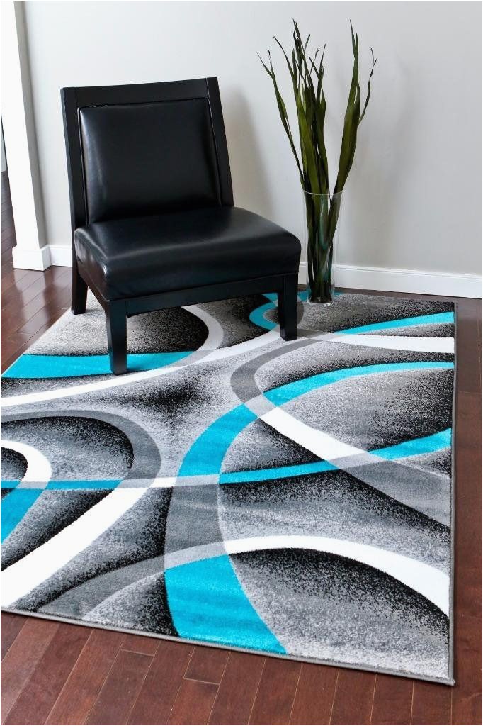 20 X 34 area Rug 2305 Turquoise White Swirls 20 X 34 Modern Abstract area Rug