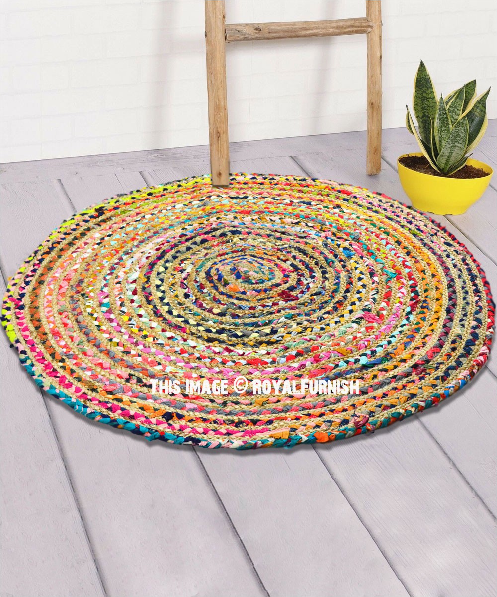 3 Ft Round area Rugs 3 Ft Bohemian Round Natural Jute Chindi area Rug