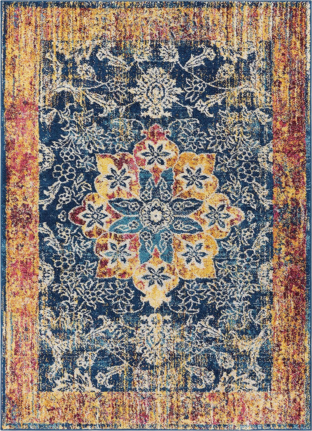 5×7 area Rugs at Lowes Well Woven Cora Floral Medallion Vintage Blue area Rug 5×7 5 3" X 7 3" soft Plush Modern oriental Carpet