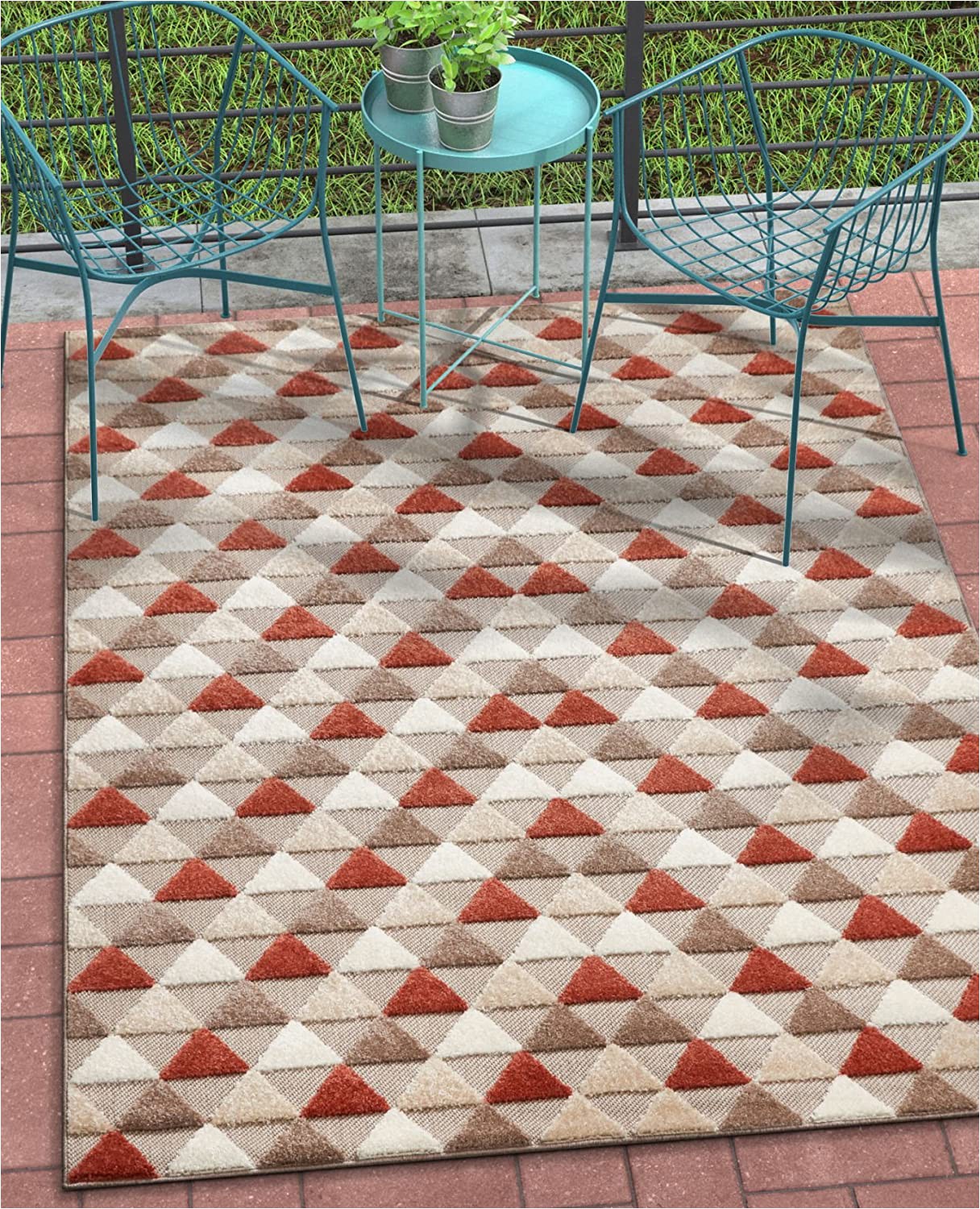 Area Rugs for High Traffic areas Well Woven Miami Red Indoor Outdoor Triangles area Rug 5×7 5 3" X 7 3" High Traffic Stain Resistant Modern Geometric Carpet
