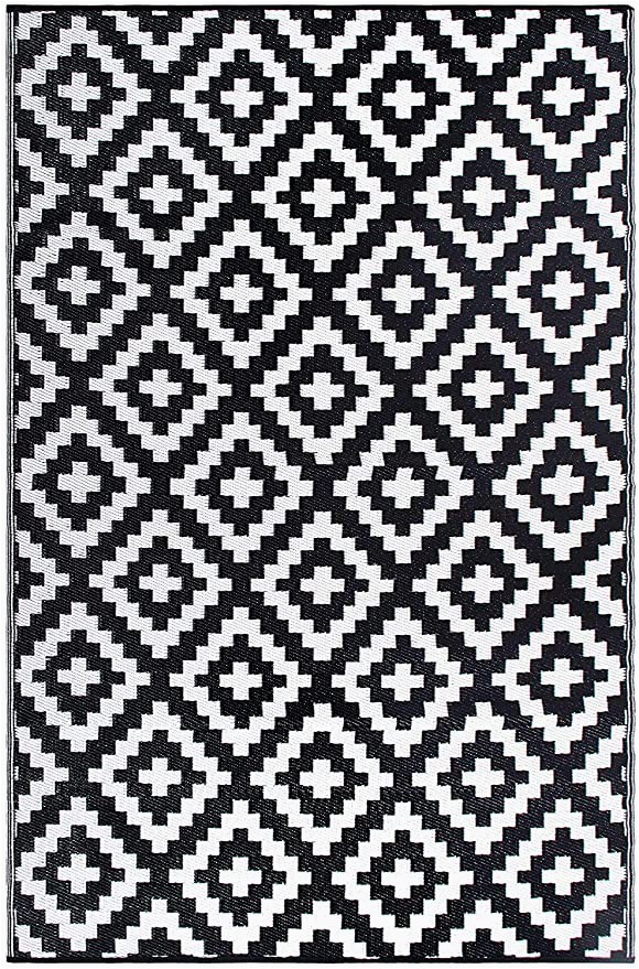 Black and White area Rugs 3×5 Fh Home Indoor Outdoor Recycled Plastic Floor Mat Rug Reversible Weather & Uv Resistant Aztec Black White 5 Ft X 8 Ft