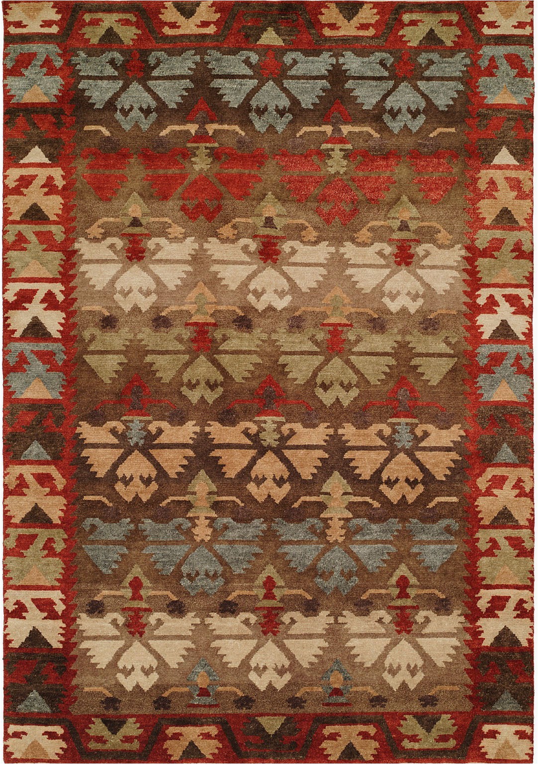 Brown and Rust Colored area Rugs Nomadic Caucasian Design Rust Brown Light Green and Blue