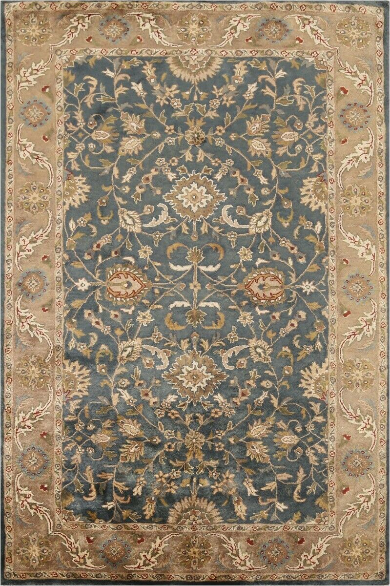 Dark Brown 8×10 area Rug Classic All Over Floral Denim Blue 5×8 Agra oriental area Rug Hand Tufted Carpet