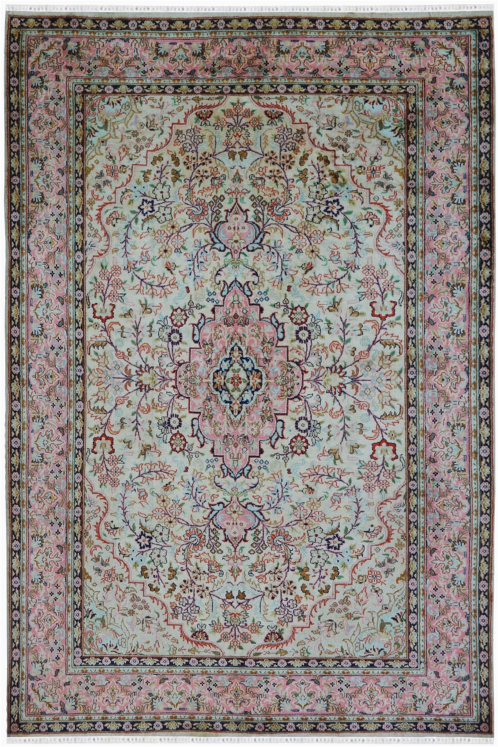 Green and Pink area Rugs Pista Salmon Silk Cotton area Rug