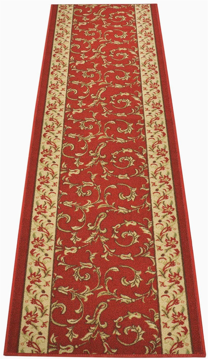 Home Depot Rubber Backed area Rugs Custom Size Veronica Floral Red Roll Runner 26 In Wide X Your Length Choice Slip Resistant Rubber Back area Rugs and Runners Red 6 Ft X 26 In