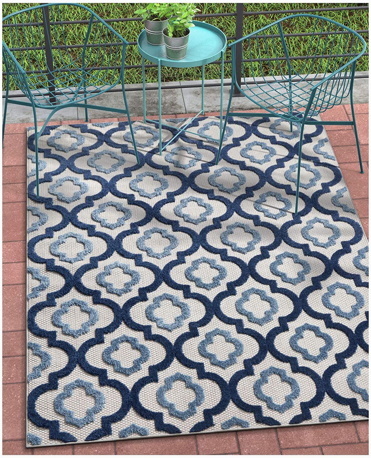 Indoor Outdoor area Rugs 5×7 Tangier Blue Indoor Outdoor Moroccan Trellis area Rug 5×7 5 3" X 7 3" High Traffic Stain Resistant Modern Traditional Carpet