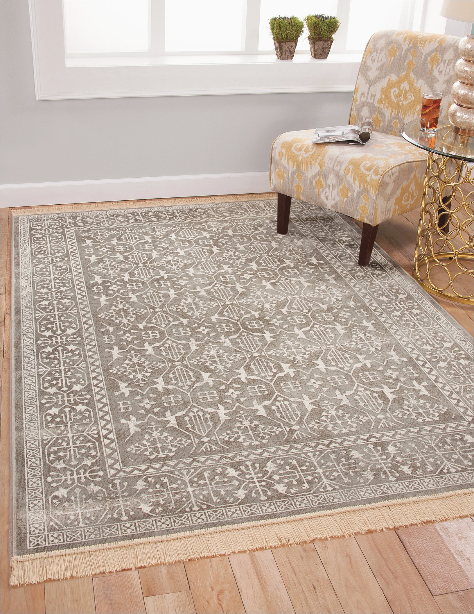 Large area Rug with Fringe Faded Silver Gray and White Worn Persian Style Fringe area Rug