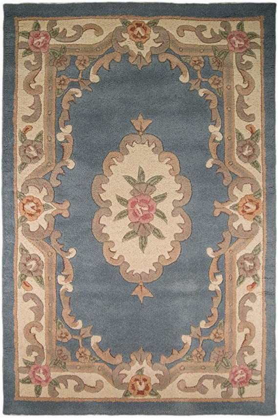 Large Half Moon area Rugs Erugs Traditional original Classic Aubusson Floral Wool Hand Tufted Chinese Rug Blue 150 X 240cm