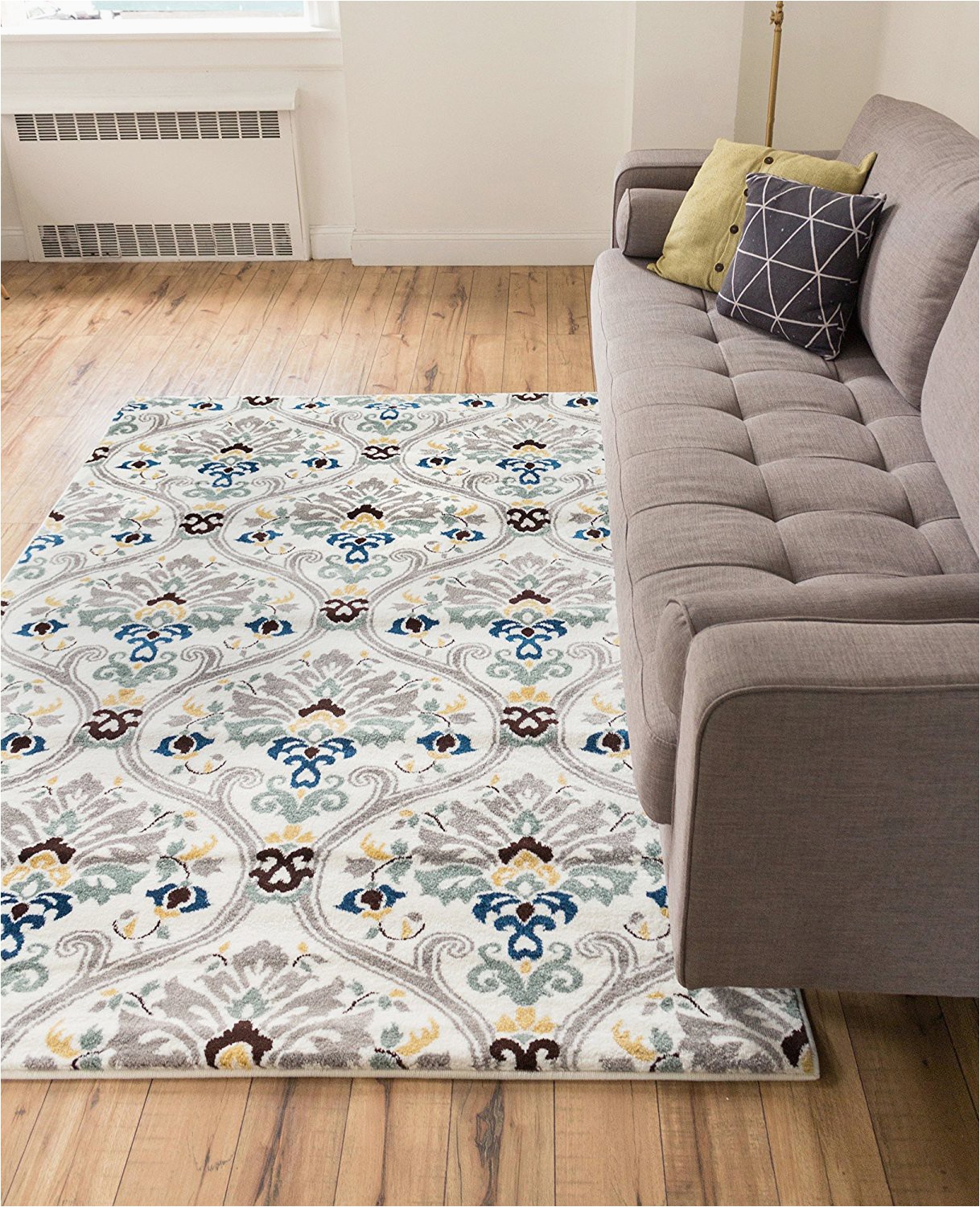 Living Spaces area Rugs 5×7 Ogee Waves Lattice Grey Gold Blue Ivory Floral area Rug 5×7 5 3" X 7 3" Modern oriental Geometric soft Pile Contemporary Carpet Thick Plush Stain