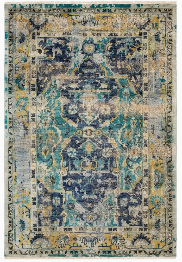 Navy Blue and Teal area Rugs fortuna Navy and Teal Hand Knotted Rug