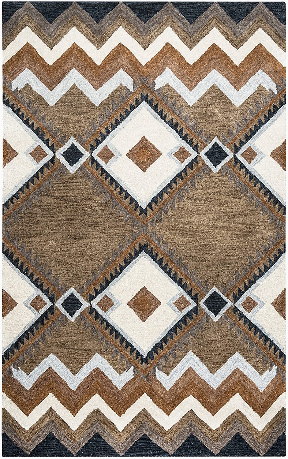 Off White Wool area Rug Rizzy Home Tumble Weed Loft Collection Wool area Rug 2 6" X 8 Multi Navy Blue Light Blue Dark Taupe Camel F White