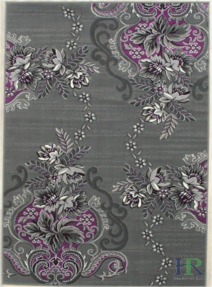 Purple and Silver area Rugs Purple Grey Silver Black Abstract area Rug Modern Floral Rug