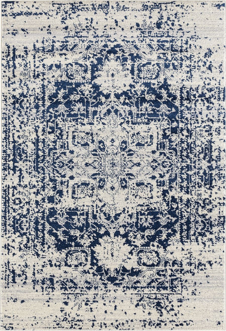 Reasor Ivory Blue area Rug Lileth Color Midnight Blue Size 7 10" X 10 6