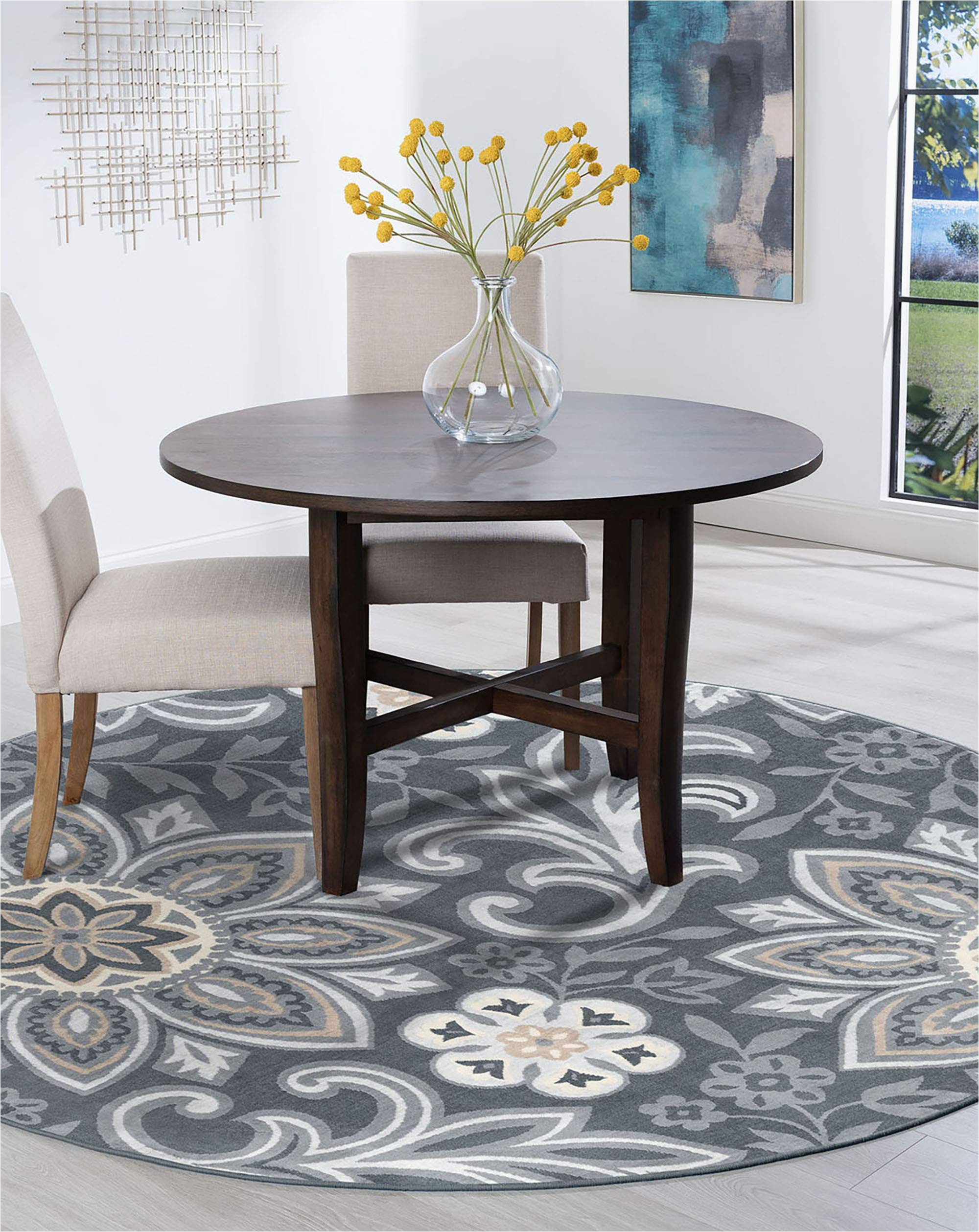 Round area Rug 5 Ft Tayse Piper Dark Gray 6 Foot Round area Rug for Living Bedroom or Dining Room Transitional Floral