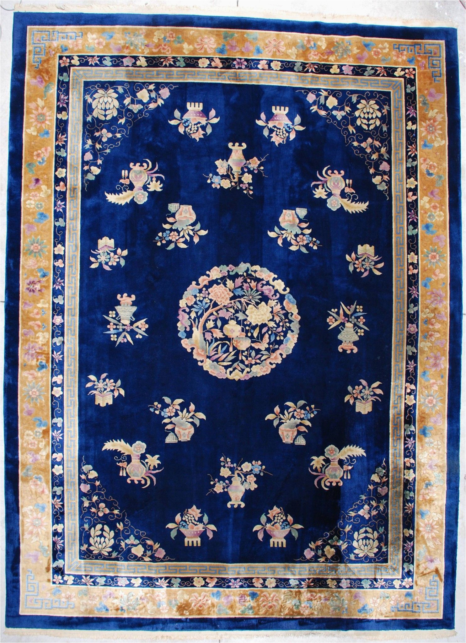 Royal Blue and Gold area Rug 7268 Antique Peking Chinese Rug 10 0" X 13 7" Antique