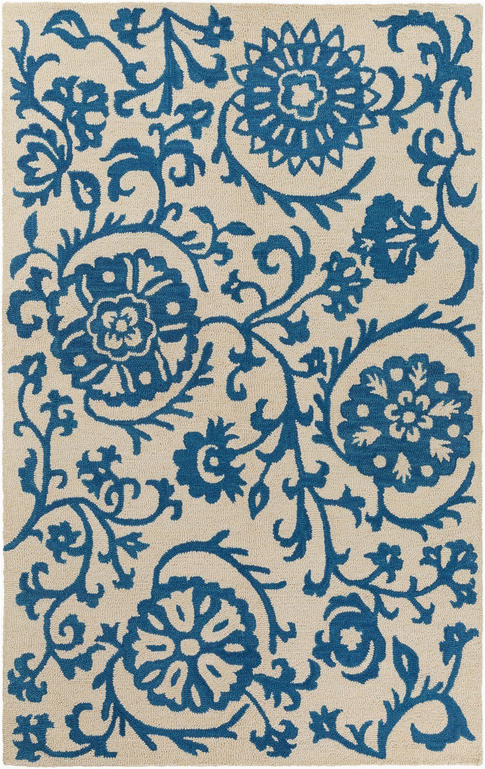 Royal Blue and White area Rugs Rhodes Rds 2314 Royal Blue F White Floral Rug