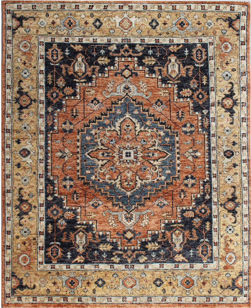 Rust Colored 8×10 area Rug 8 X 10 Transitional Rust orange Black and Beige Color