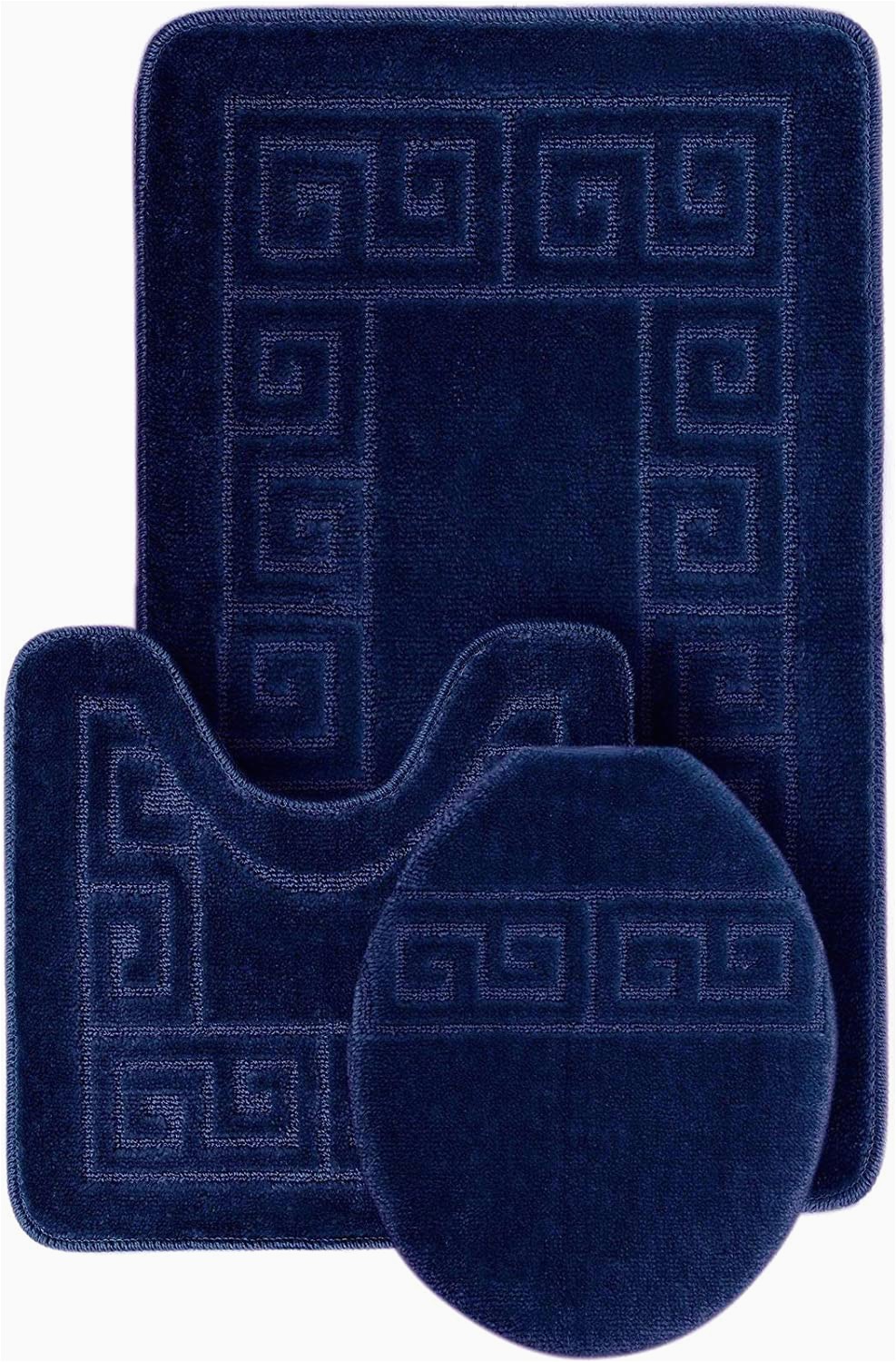 3 Round Bath Rug Wpm World Products Mart Bathroom Rugs Set 3 Piece Bath Pattern Rug 20"x32" Contour Mats 20"x20" with Lid Cover Navy