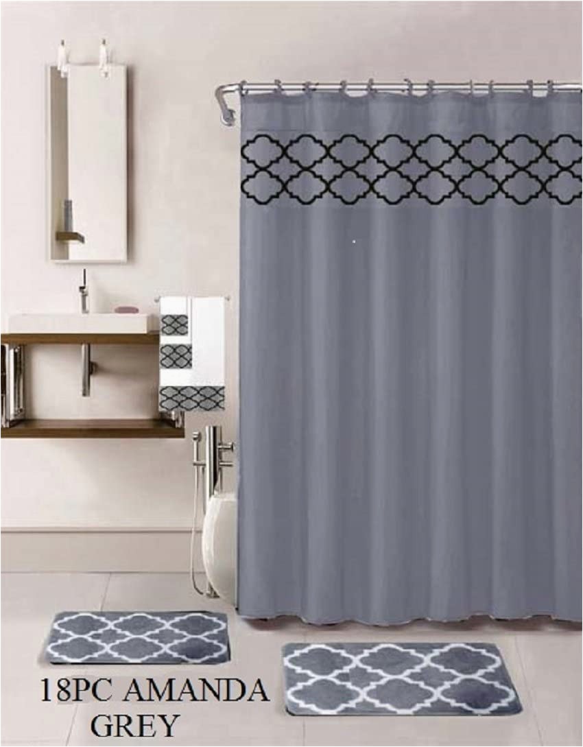 Bath towels with Matching Rugs 18 Piece Bath Rug Set Choose From Taupe Teal Blue Sage Green Burgundy Holiday Red Geometric Desin Print Bathroom Rugs Shower Curtain Rings and