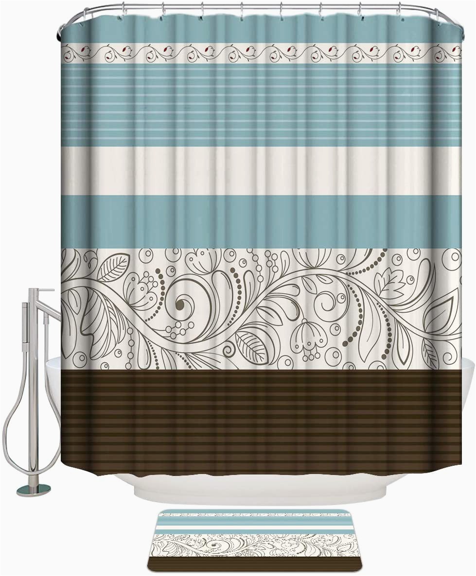 Blue and Brown Bath Rugs Amazon Leotear Shower Curtain Set with Bath Rug Flroal