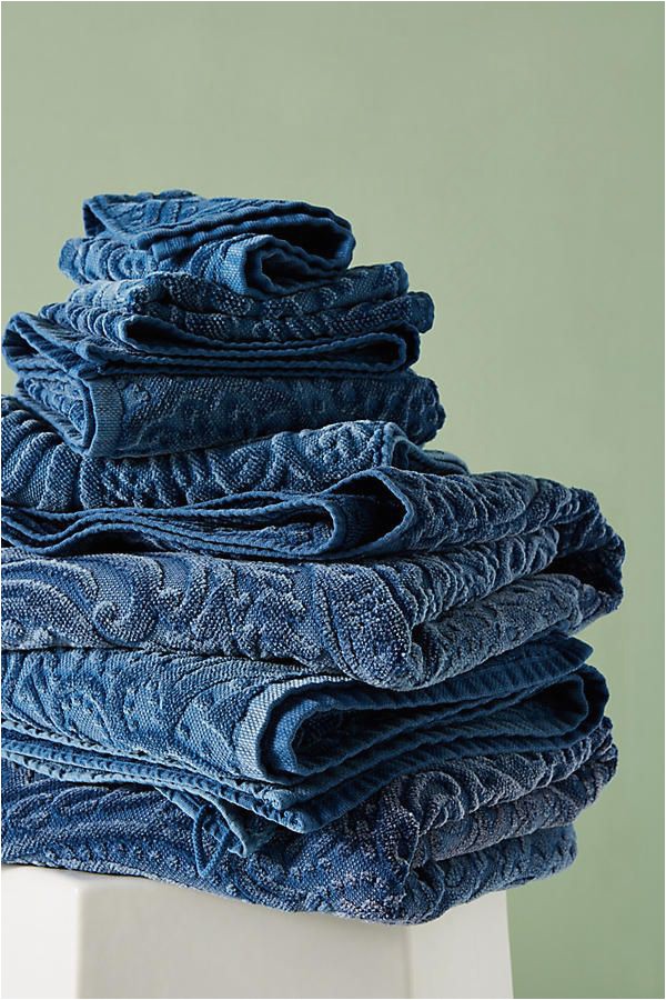 Blue Bath towels and Rugs Kassatex Francesca Sculpted Paisley towel Collection