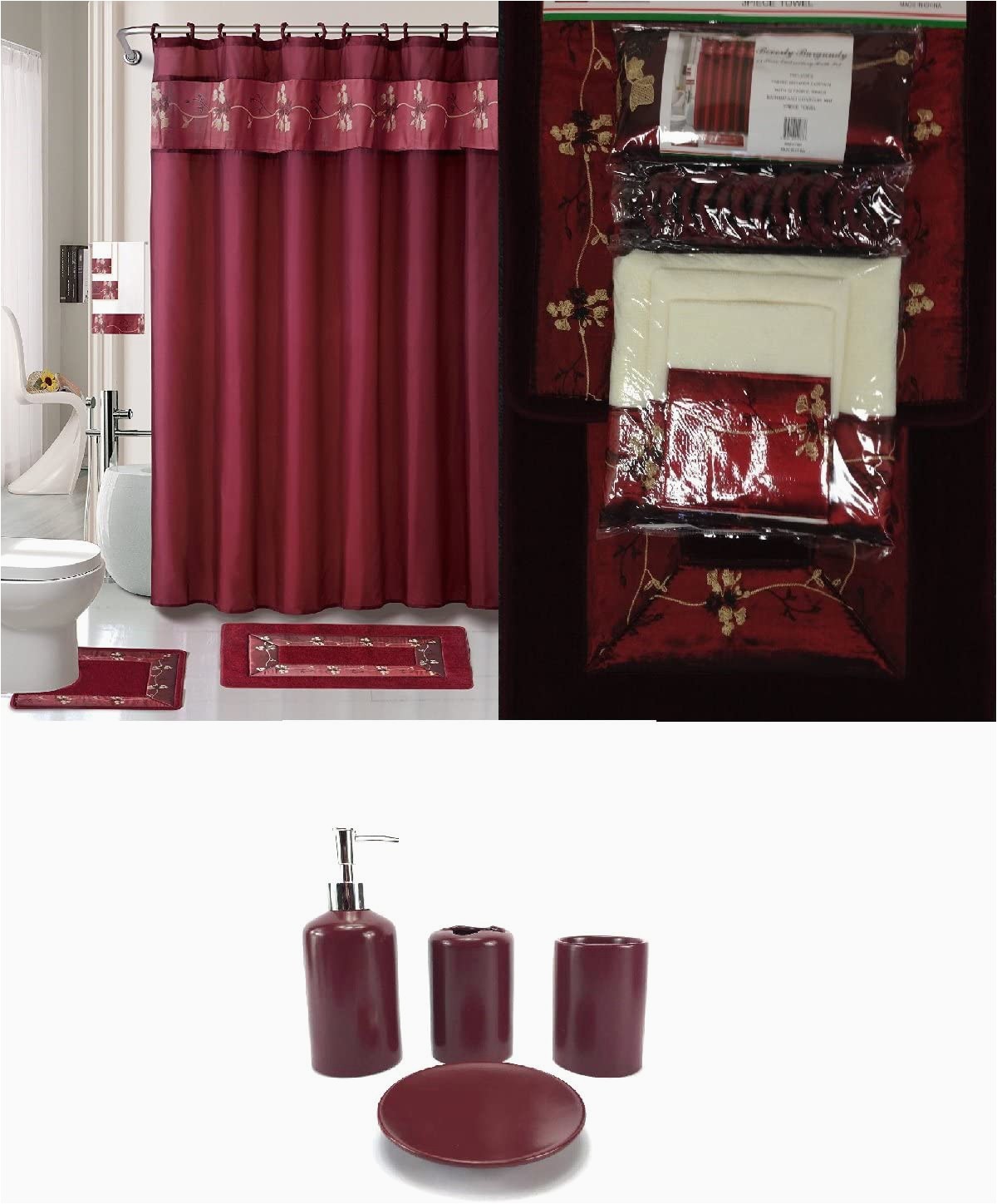 Burgundy Bath Rugs and towels 22 Piece Bath Accessory Set Burgundy Red Bath Rug Set Shower Curtain & Accessories