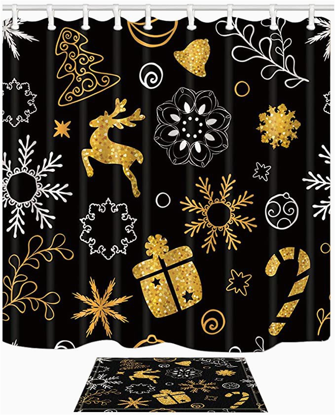Candy Cane Bath Rug Kotom Christmas Decor Reindeer Bell Snowflakes Branches