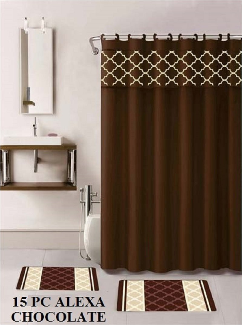 Chocolate Brown Bath Rugs 15 Piece Bath Rug Set Chocolate Brown Geometric Desin Print Bathroom Rugs Shower Curtain Rings Sets Alexa Chocolate Walmart
