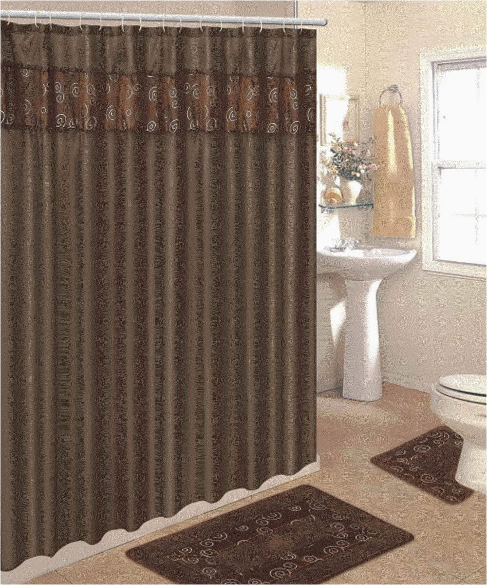 Chocolate Brown Bath Rugs 4 Piece Bathroom Rug Set 2 Piece Chocolate Ring Bath Rugs with Fabric Shower Curtain and Matching Mat Rings