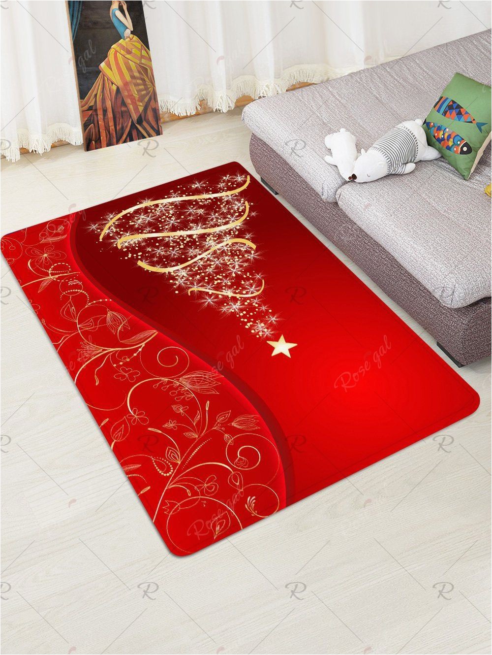 Christmas Bath Rugs Accessories Christmas Tree and Star Print Water Absorption area Rug In