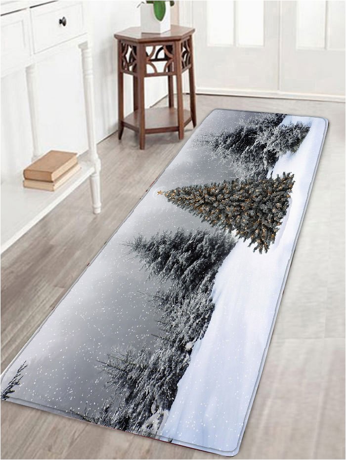 Christmas Bath Rugs Accessories Flannel Skidproof Christmas Snowscape Print Bath Mat