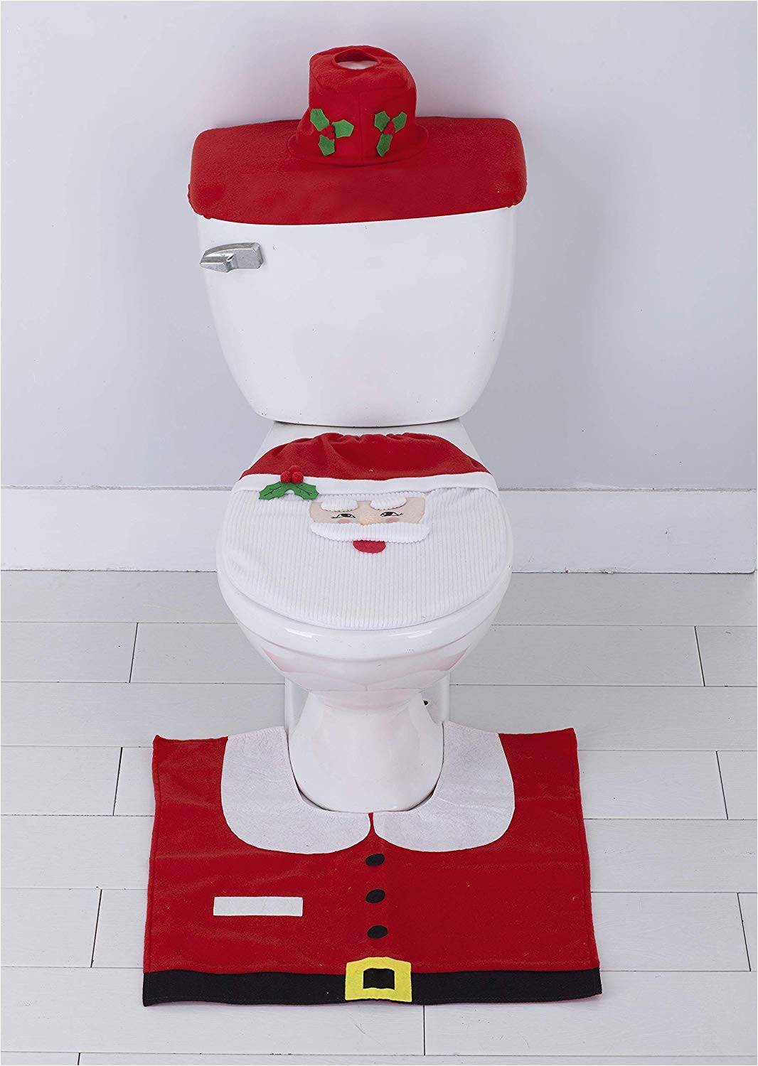 Christmas Bath Rugs Accessories Kashi Home Holiday Christmas Decoration 3pc Bathroom Accessory Set Contour Rug toilet Seat Lid Cover Tank Cover with Tissue Box Holder Santa