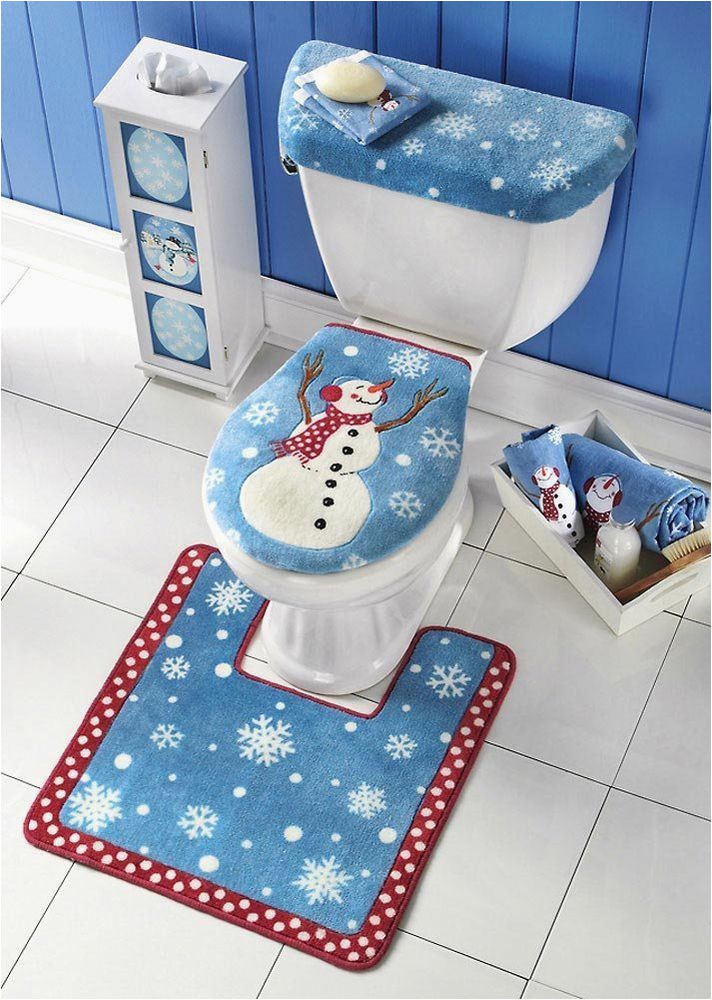Christmas Bath Rugs Accessories soft toilet Seat Cover and Rug Set Bathroom Christmas