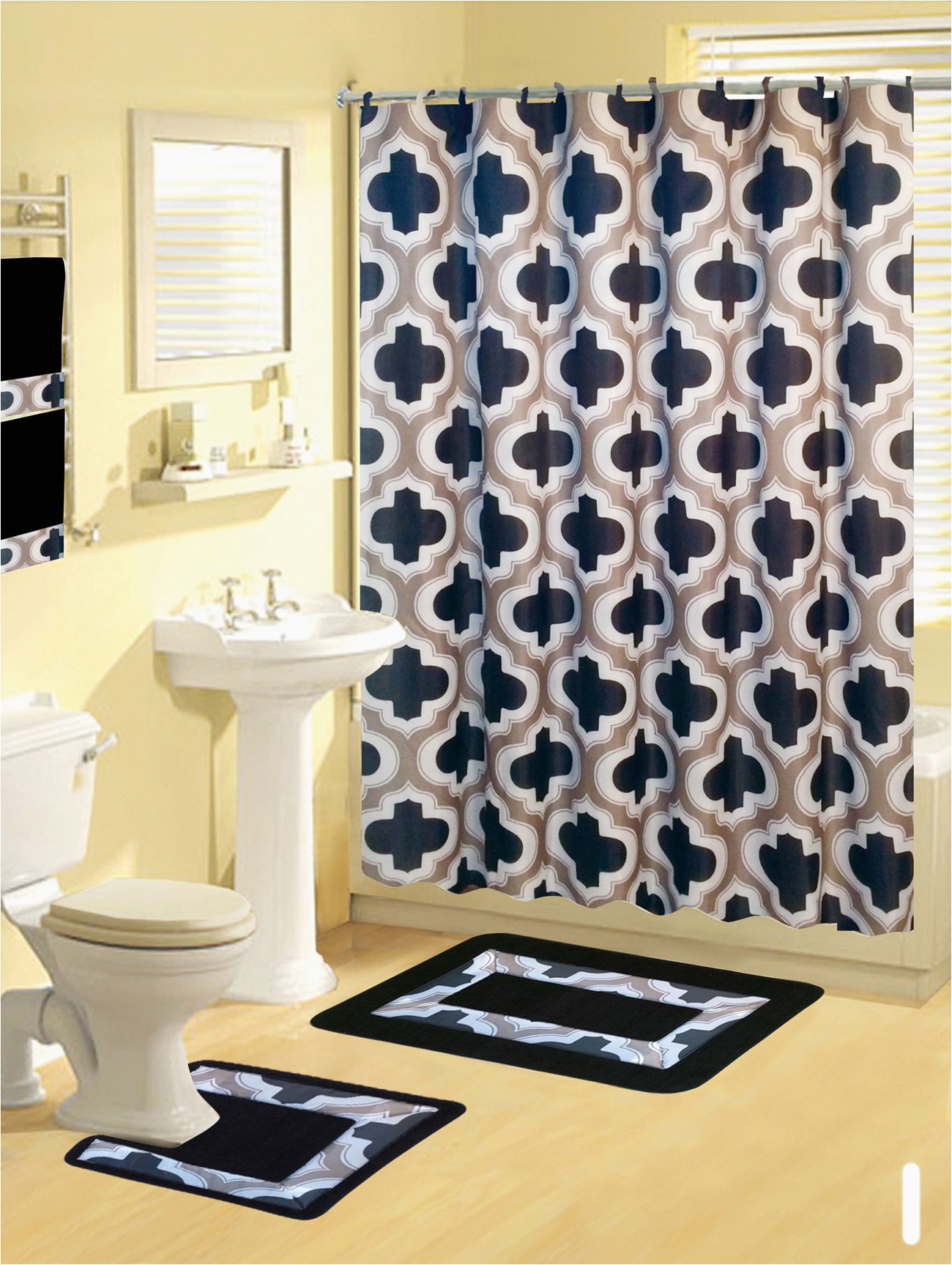 Contemporary Bath Rug Sets Shower Curtains 17 Pcs Set Contemporary Bath Mat Contour Rug Hooks Hand towels Walmart